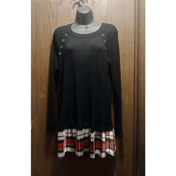 Torrid Women's 2X Mixed Media Sweater Tunic Dress Plaid Hem Black (JC257) - Picture 7 of 8
